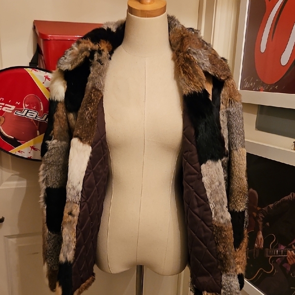 Chic PatchworkGenuine French Rabbit Fur Teddy Jacket - Picture 4 of 6